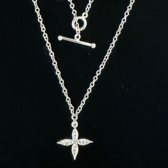 Designer CATHY WATERMAN Platinum PT900 & Diamond Star Cross Pendant Necklace - Picture 5 of 13